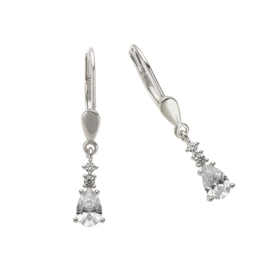 Дамски обеци от 14K Злато Бяло - с форма - Цирконий