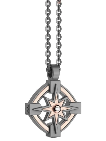 Мъжки колие от Titanium Титан - с форма Роза на ветровете - Диамант Диаманти