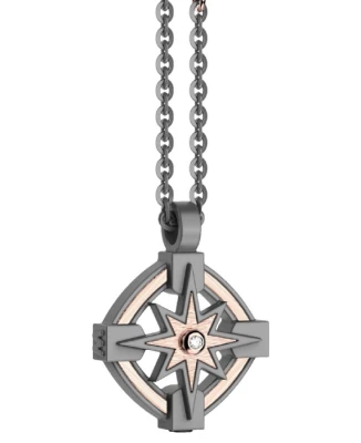 Мъжки колие от Titanium Титан - с форма Роза на ветровете - Диамант Диаманти