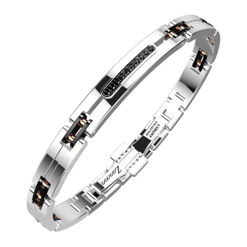 Мъжки гривна от 316l Медицинска стомана - с форма - Шпинел - PVD покрите в черно и розово злато