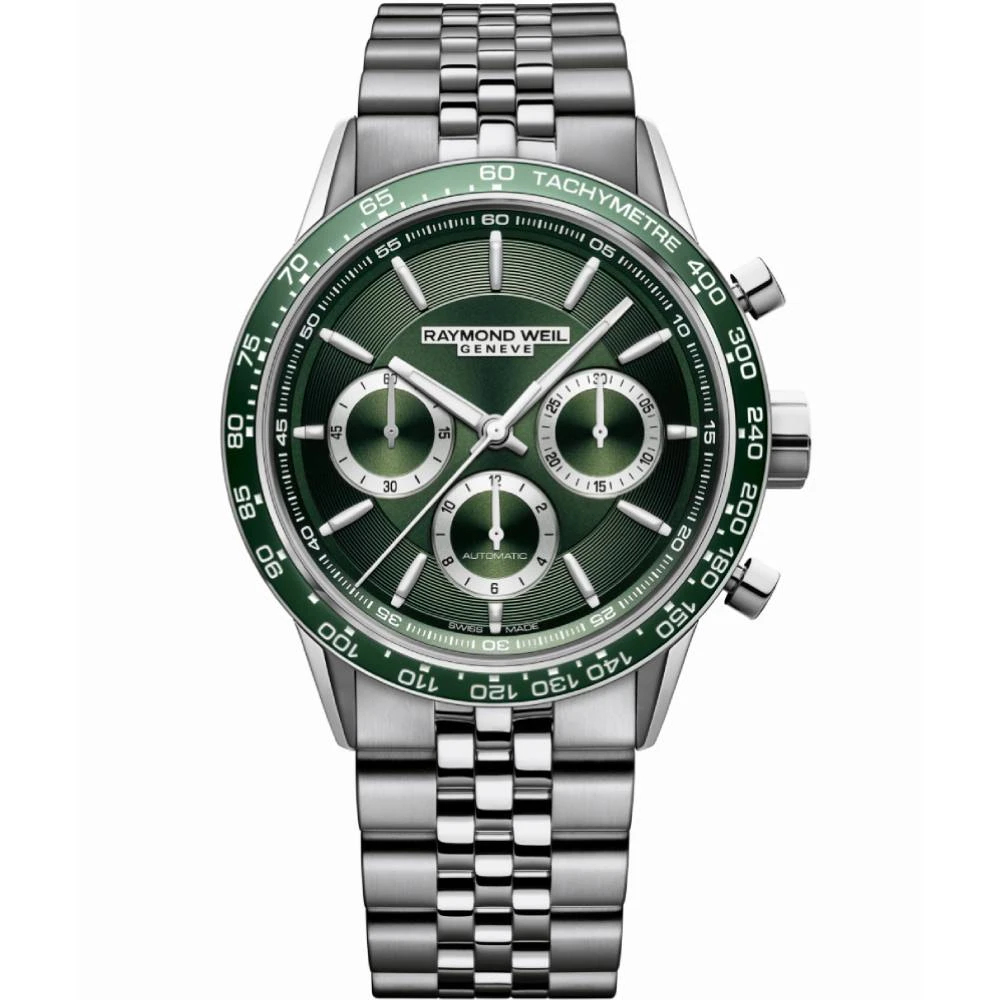 Мъжки ръчен часовник с автоматичен механизъм - корпус от Стомана и керамика - Стоманена верижка - цвят Зелен