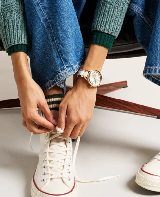 Дамски ръчен часовник с кварцов механизъм - корпус от Стомана - Стомана и керамика - цвят Бял