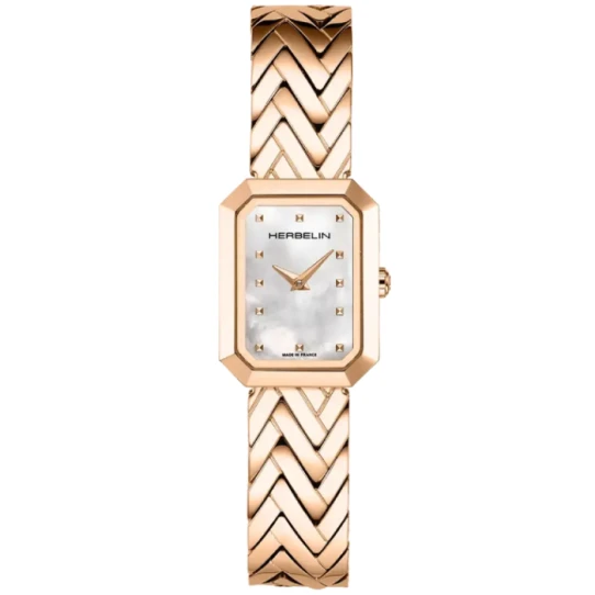 Дамски ръчен часовник с кварцов механизъм - корпус от Стомана - Стоманена верижка - цвят Седеф Злато