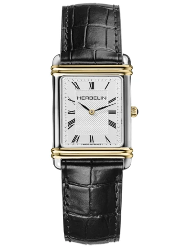 Мъжки ръчен часовник с кварцов механизъм - корпус от Стомана - Естествена кожа - цвят Бял Злато