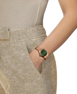 Дамски ръчен часовник с автоматичен механизъм - корпус от Стомана - Стоманена верижка - цвят Зелен Сив