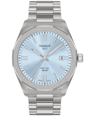 Tissot T151.422.11.351.00 PRC 100 Solar Quartz - Мъжки ръчен часовник с кварцов механизъм - корпус от Стомана - Стоманена верижка - цвят Син Сив