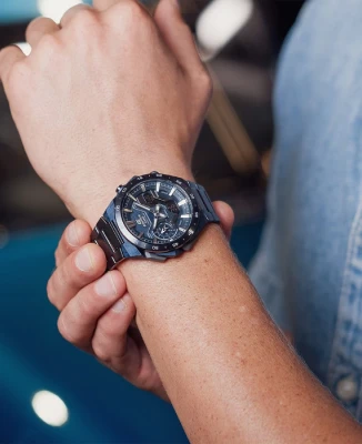 Мъжки ръчен часовник с солар механизъм - корпус от Карбон - цвят Син