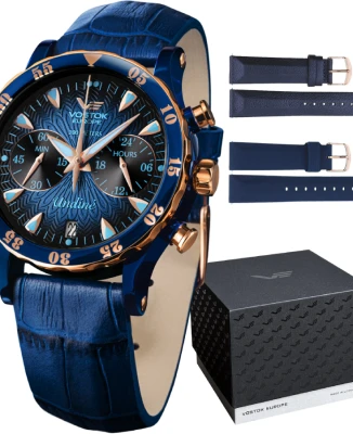 Дамски ръчен часовник с кварцов механизъм - корпус от Стомана - Естествена кожа - цвят Син