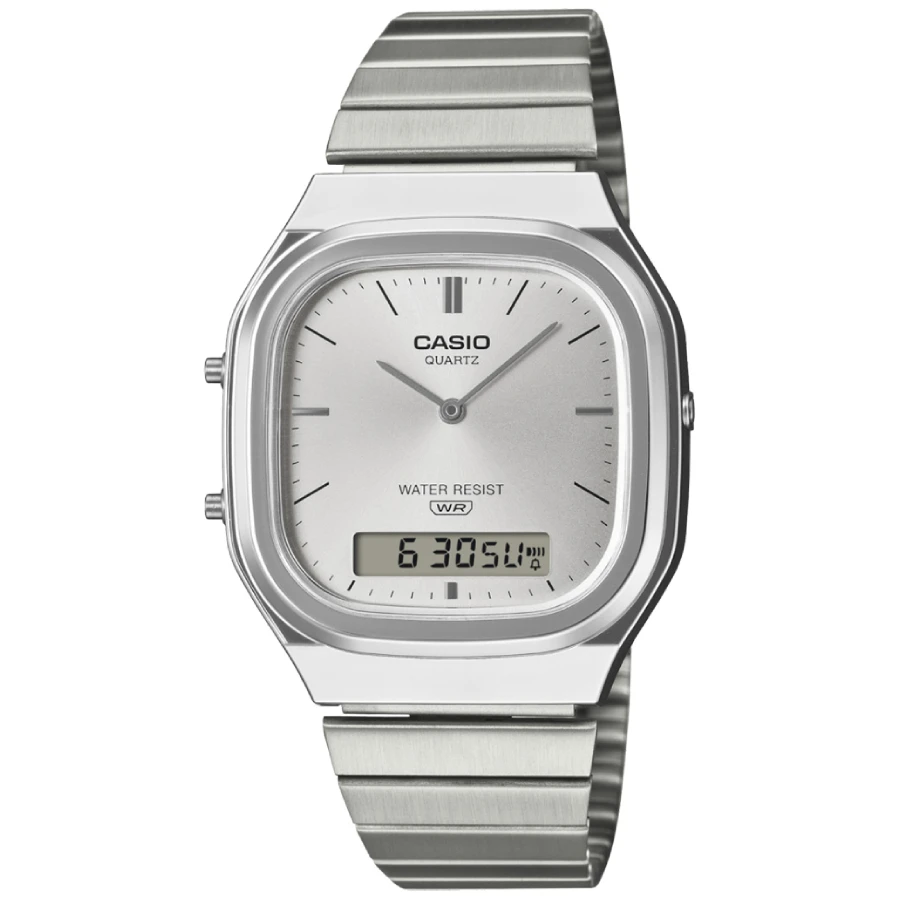 Casio AQ-240E-7AEF Vintage - Мъжки ръчен часовник с кварцов механизъм - корпус Стомана - Стоманена верижка - Сив