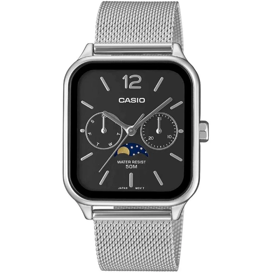 Casio MTP-M305M-1AVER Casio Collection - Мъжки ръчен часовник с кварцов механизъм - корпус Стомана - Меш - Черен Сив