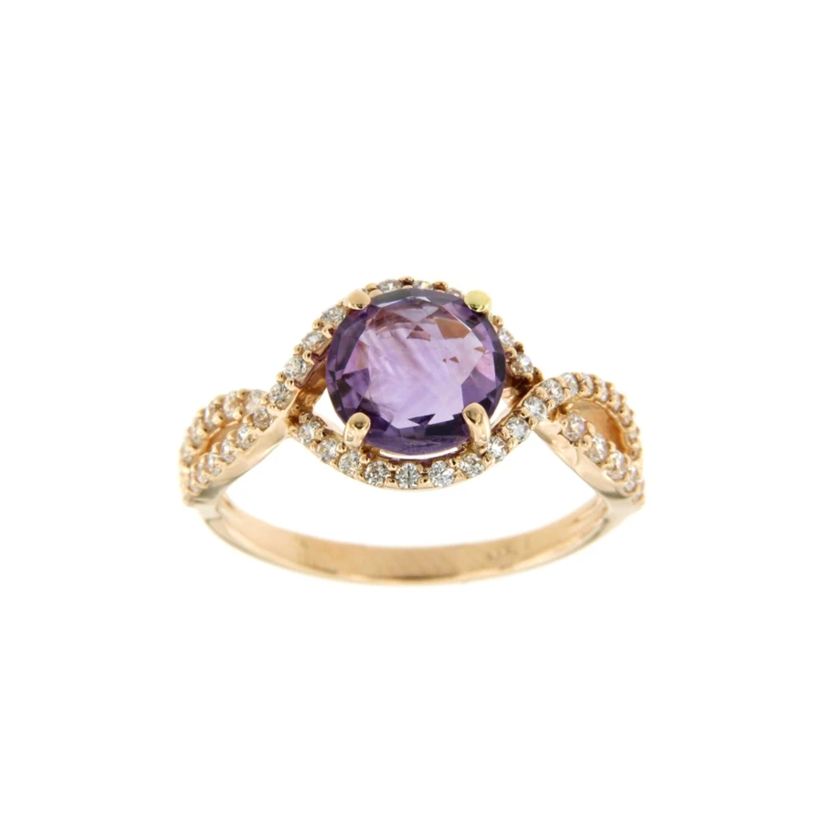 Унисекс пръстен от 14K Злато Розово - с форма - Цирконий