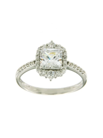 Унисекс пръстен от 14K Злато Бяло - с форма - Цирконий