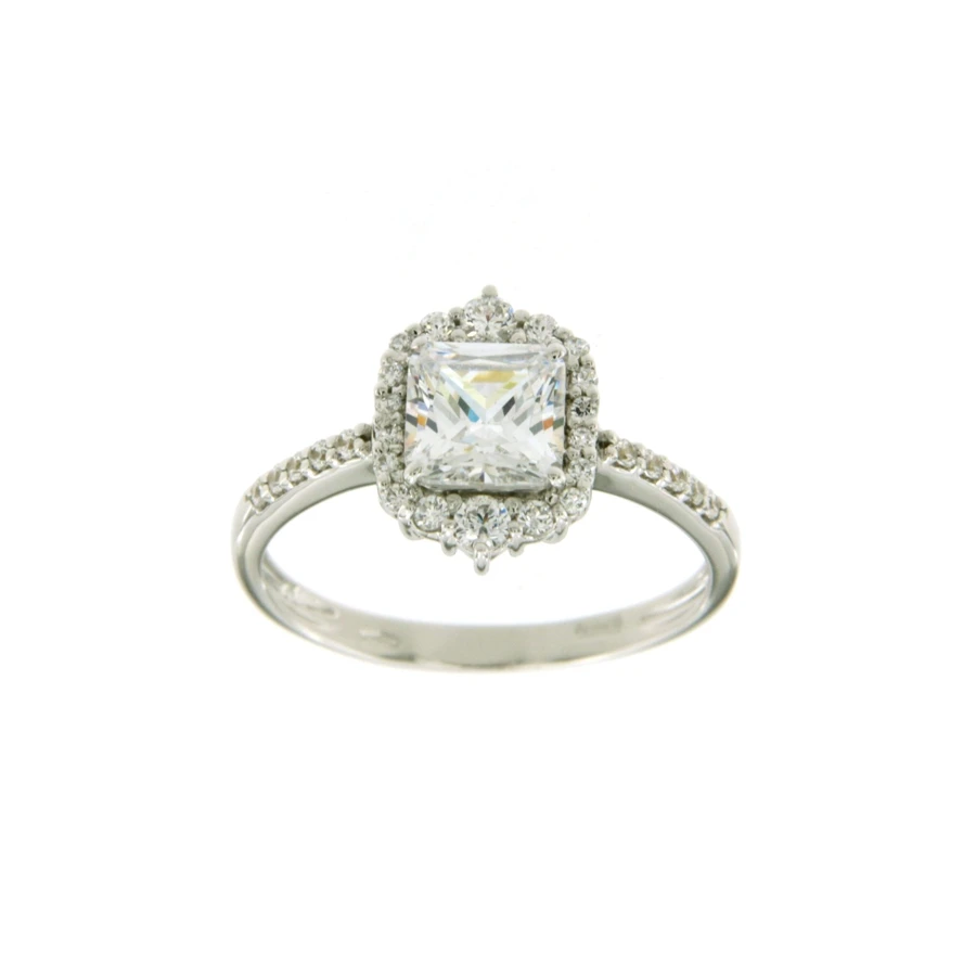 Унисекс пръстен от 14K Злато Бяло - с форма - Цирконий