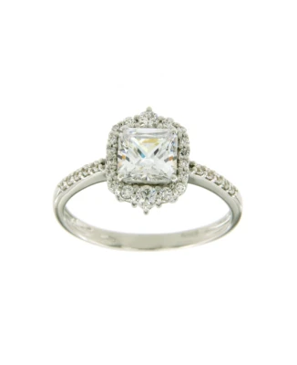 Унисекс пръстен от 14K Злато Бяло - с форма - Цирконий