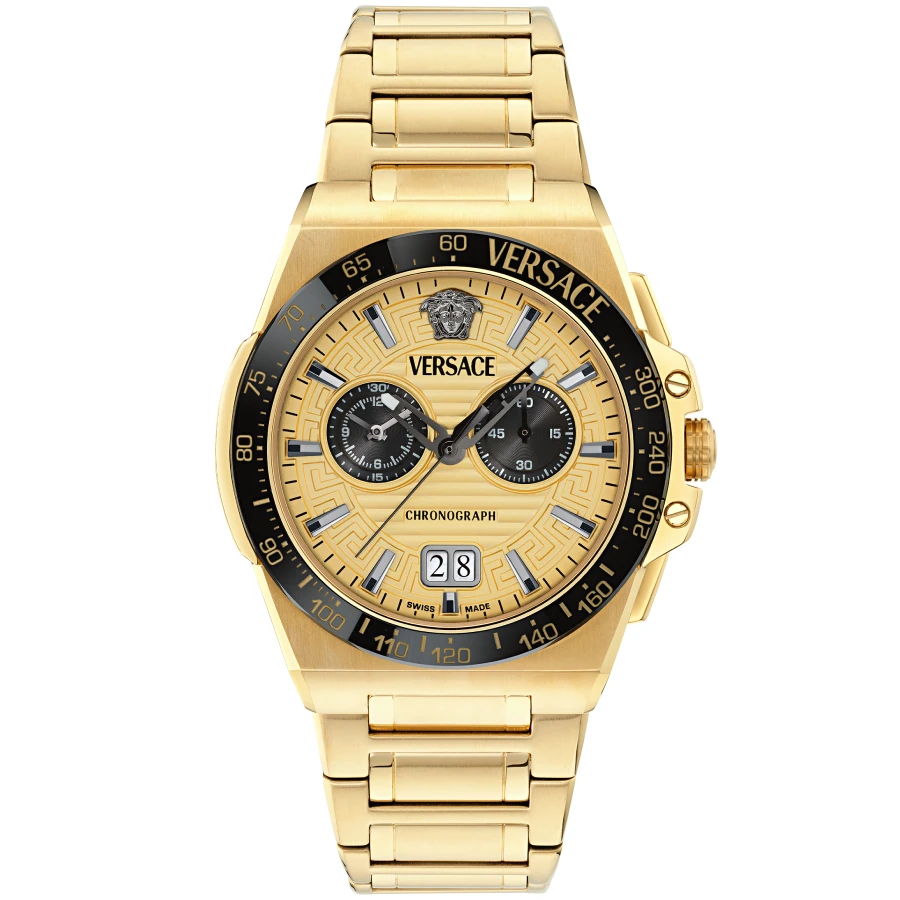 Versace VE5N00626 Greca Reaction - Мъжки ръчен часовник с кварцов механизъм - корпус Стомана - Златист