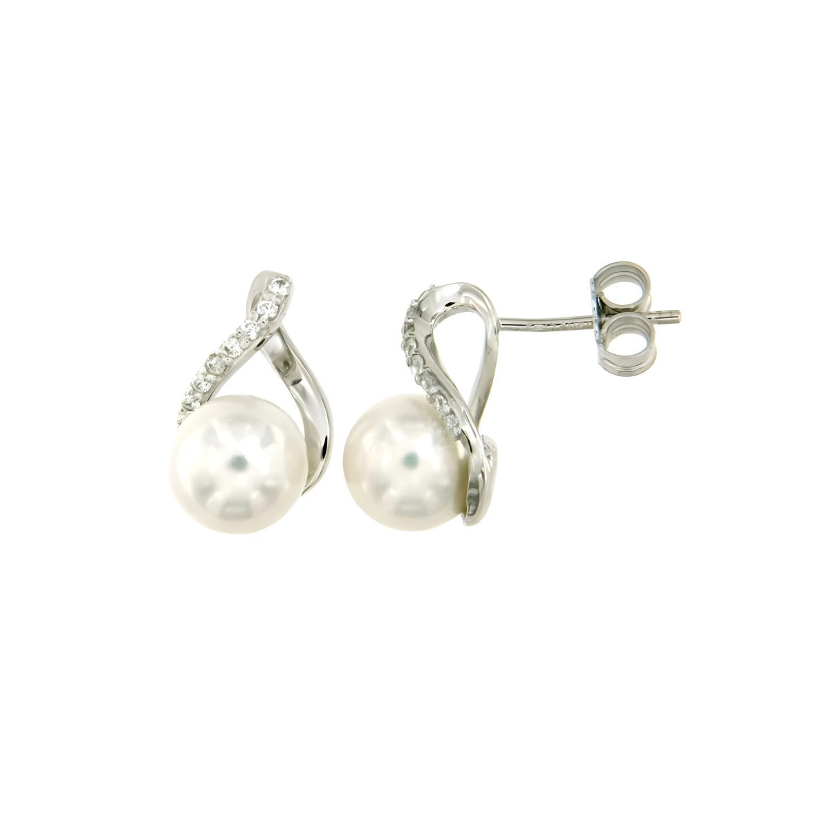 Дамски обеци Four Line OR3596W от 14K Злато Бяло - с форма - Перла