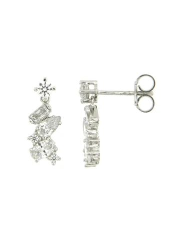 Дамски обеци Four Line OR5316W от 14K Злато Бяло - с форма - Цирконий