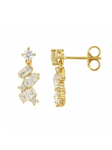 Дамски обеци Four Line OR5316 от 14K Злато Жълто - с форма - Цирконий