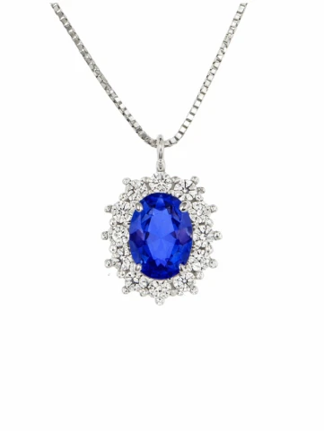 Унисекс колие Four Line P2400W-BL от 14K Злато Бяло - с форма - Цирконий