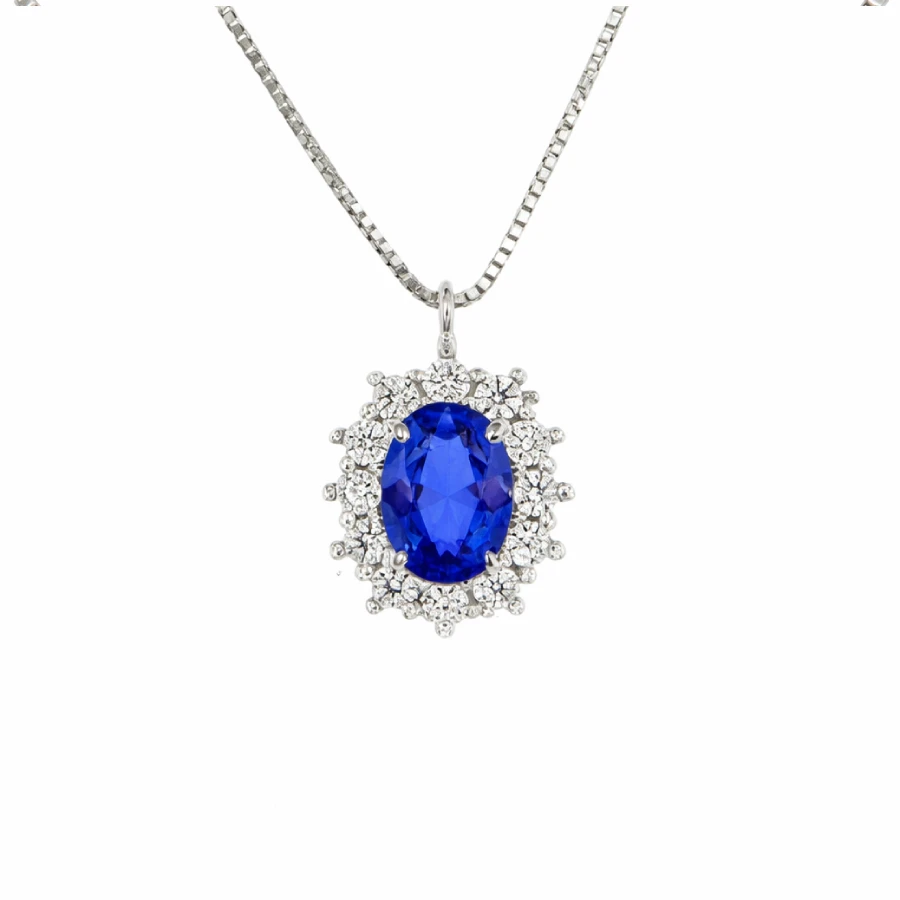 Унисекс колие Four Line P2400W-BL от 14K Злато Бяло - с форма - Цирконий