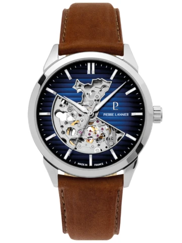 Pierre Lannier 315D164 Monarck - Унисекс ръчен часовник с автоматичен механизъм - корпус от Стомана - Естествена кожа - цвят Син