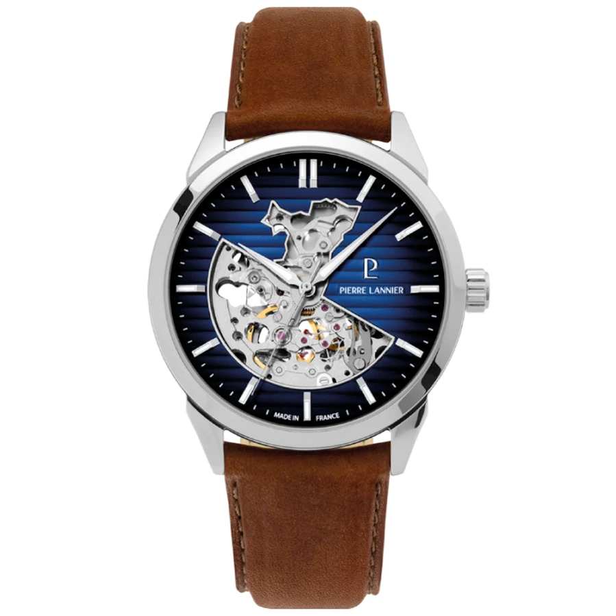 Pierre Lannier 315D164 Monarck - Унисекс ръчен часовник с автоматичен механизъм - корпус от Стомана - Естествена кожа - цвят Син