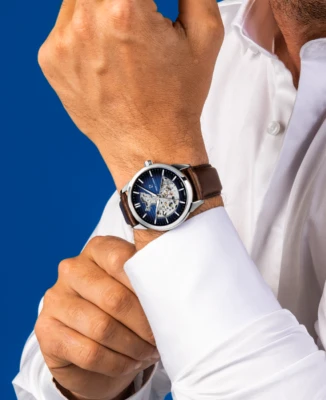 Pierre Lannier 315D164 Monarck - Унисекс ръчен часовник с автоматичен механизъм - корпус от Стомана - Естествена кожа - цвят Син