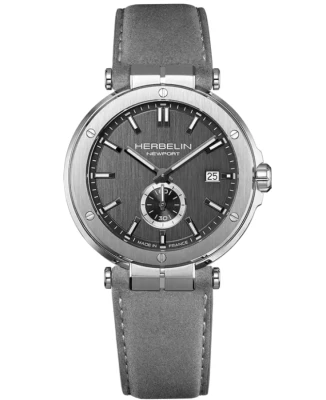 Унисекс ръчен часовник с кварцов механизъм - корпус от Стомана - Естествена кожа - цвят Сив