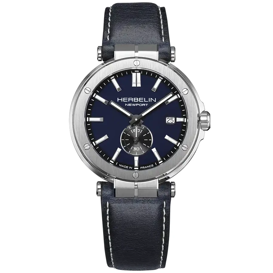 Унисекс ръчен часовник с кварцов механизъм - корпус от Стомана - Естествена кожа - цвят Син