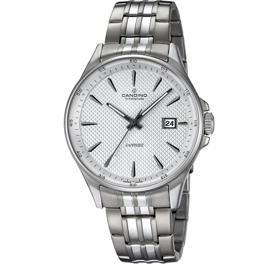 Мъжки ръчен часовник с кварцов механизъм - корпус от Титан - Титаниева верижка - цвят Сребрист