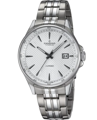 Мъжки ръчен часовник с кварцов механизъм - корпус от Титан - Титаниева верижка - цвят Сребрист