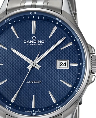 Мъжки ръчен часовник с кварцов механизъм - корпус от Титан - Титаниева верижка - цвят Син