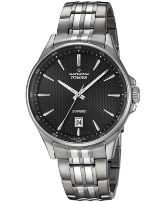 Мъжки ръчен часовник с кварцов механизъм - корпус от Титан - Титаниева верижка - цвят Черен