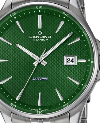 Мъжки ръчен часовник с кварцов механизъм - корпус от Титан - Титаниева верижка - цвят Зелен