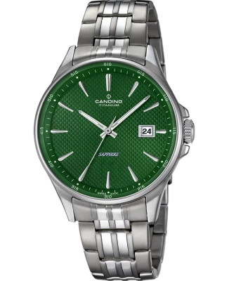 Мъжки ръчен часовник с кварцов механизъм - корпус от Титан - Титаниева верижка - цвят Зелен