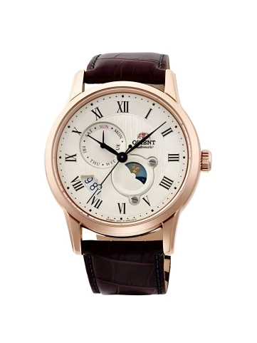 Orient RA-AK0007S Classic - Мъжки ръчен часовник с автоматичен механизъм - корпус от Стомана - Естествена кожа - цвят Бежов Черен