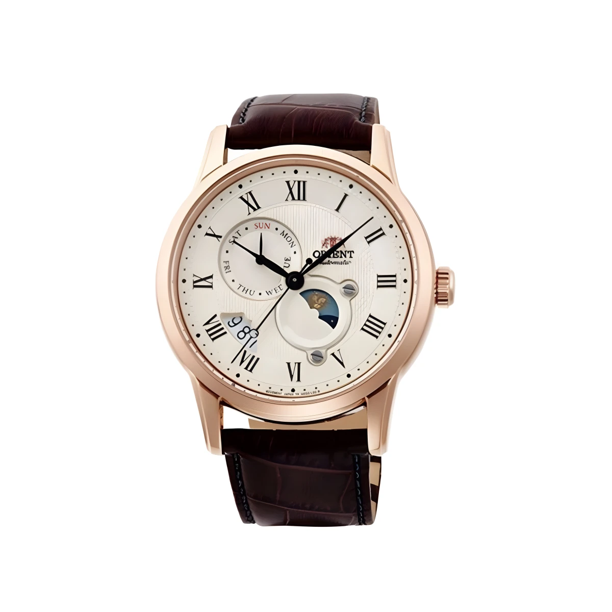 Orient RA-AK0007S Classic - Мъжки ръчен часовник с автоматичен механизъм - корпус от Стомана - Естествена кожа - цвят Бежов Черен
