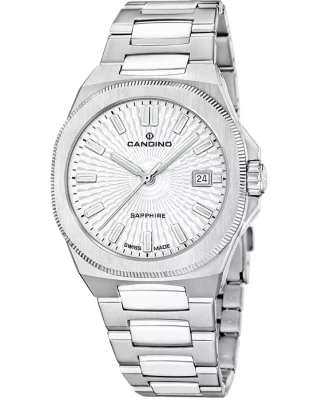 Мъжки ръчен часовник с кварцов механизъм - корпус от Стомана - Стоманена верижка - цвят Бял