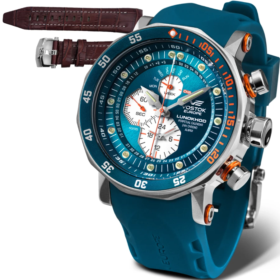 Vostok Europe YM86-620A636 Lunokhod - Унисекс ръчен часовник с кварцов механизъм - корпус от Стомана - Естествена кожа - цвят Син