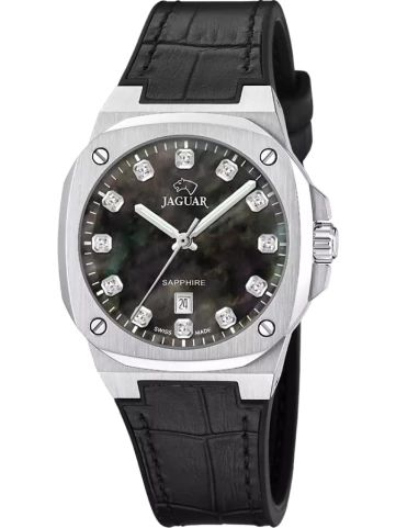 Jaguar J1032/8 Rondcarre - Унисекс ръчен часовник с кварцов механизъм - корпус от Стомана - Кожа и каучук - цвят Седеф