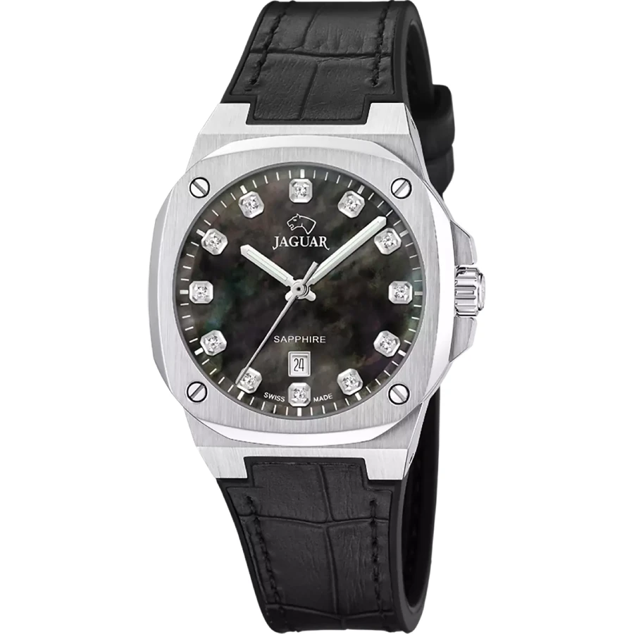 Jaguar J1032/8 Rondcarre - Унисекс ръчен часовник с кварцов механизъм - корпус от Стомана - Кожа и каучук - цвят Седеф
