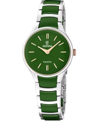 Festina F20752/6 Ceramic - Дамски ръчен часовник с кварцов механизъм - корпус Стомана и керамика - Стомана и керамика - Зелен