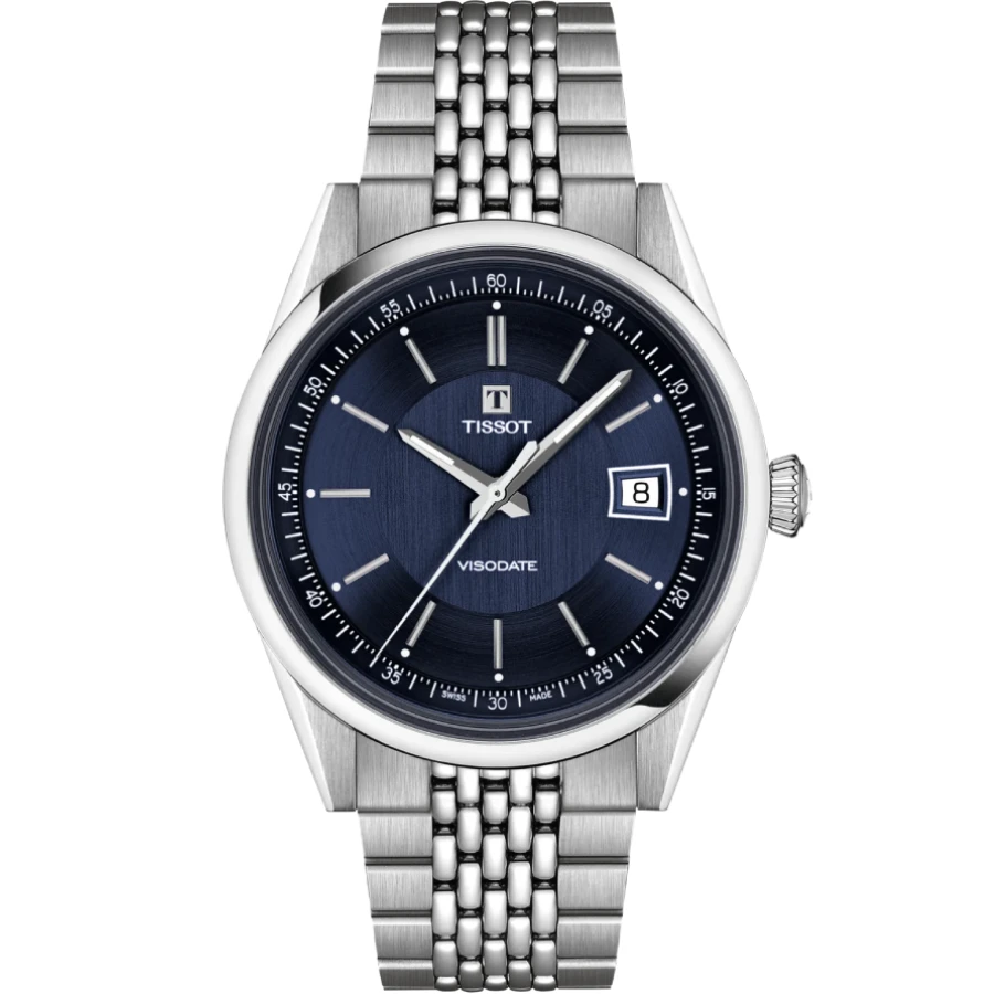 Tissot T157.407.11.041.00 Visodate 39 mm - Мъжки ръчен часовник с автоматичен механизъм - корпус Стомана - Син