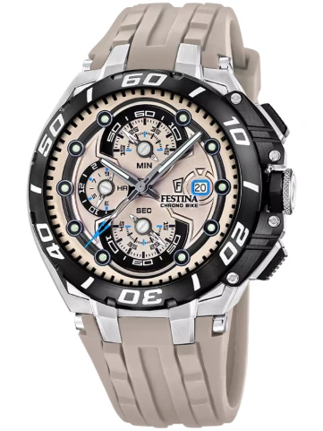 Festina F20755/2 Chrono Bike - Мъжки ръчен часовник с кварцов механизъм - корпус Стомана - Каучук - Бежов