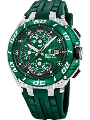 Festina F20755/3 Chrono Bike - Мъжки ръчен часовник с кварцов механизъм - корпус Стомана - Каучук - Зелен