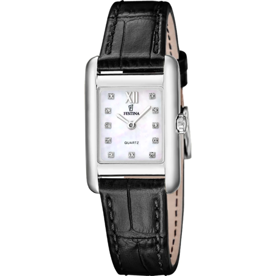 Festina F20773/3 On the square - Дамски ръчен часовник с кварцов механизъм - корпус Стомана - Естествена кожа - Седеф