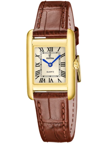 Festina F20774/2 On the square - Унисекс ръчен часовник с кварцов механизъм - корпус от Стомана - Естествена кожа - цвят Шампанско