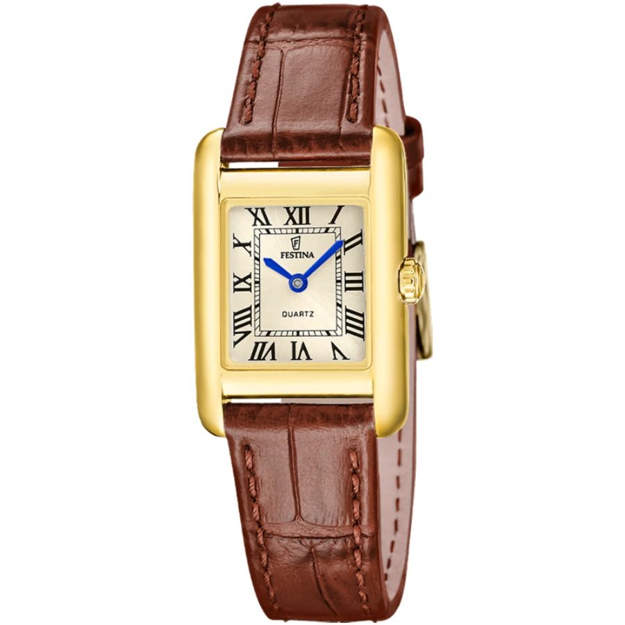 Festina F20774/2 On the square - Унисекс ръчен часовник с кварцов механизъм - корпус от Стомана - Естествена кожа - цвят Шампанско