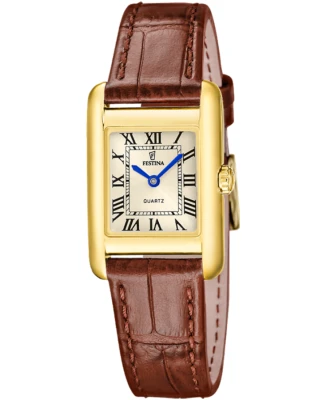 Festina F20774/2 On the square - Дамски ръчен часовник с кварцов механизъм - корпус Стомана - Естествена кожа - Шампанско