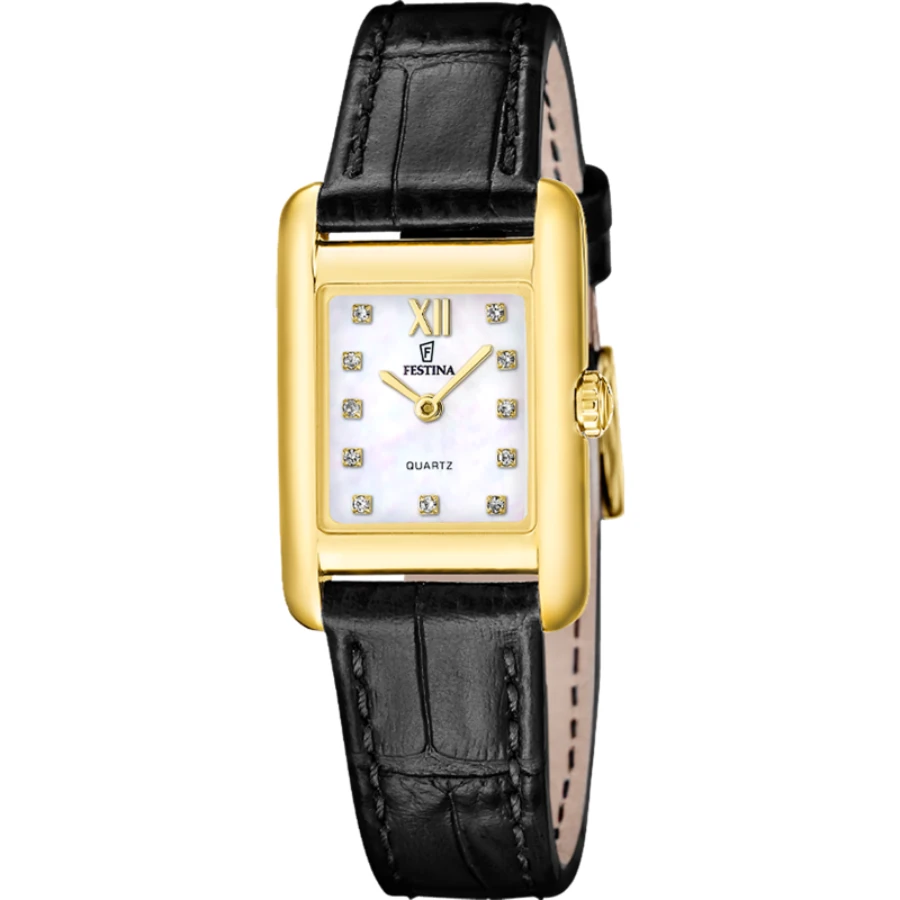 Festina F20774/3 On the square - Дамски ръчен часовник с кварцов механизъм - корпус Стомана - Естествена кожа - Бял